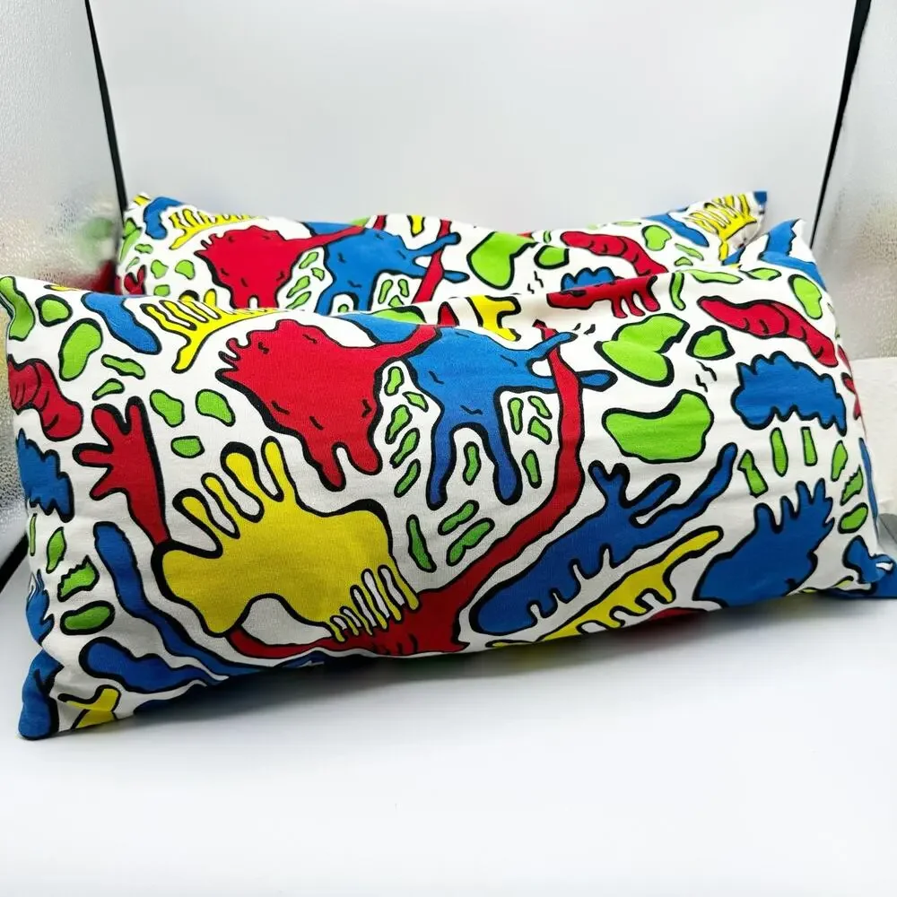 Ikea AVSIKTLIG Lot Of Two Bolster Pillow Multicolor Abstract Print 12x24